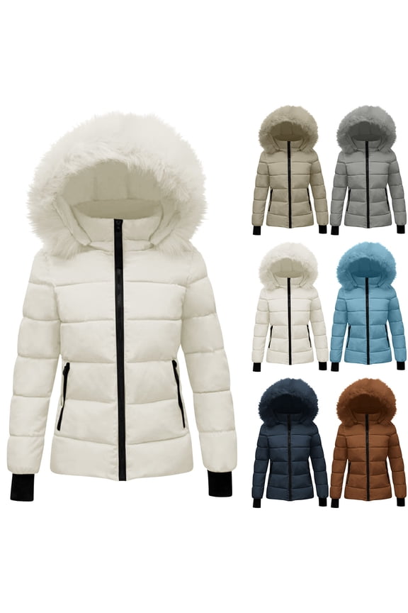 Womens Winter Coats Quilted Thicken Warm Puffer Ski Jacket Faux Fur Lined Hooded Waterproof Outdoor Comfy Down Jackets Light Blue XL