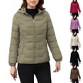 thumbnail image 1 of XPMWRP Womens Winter Puffer Warm Zippered Parkas Trendy Long Sleeve Hooded Cropped Down Jacket Cotton Padded Coat Outerwear Coffee XXL, 1 of 9