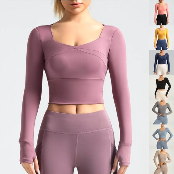 XPMWRP Womens Workout Tops Long Sleeve Crew Neck Pullover Golf Shirt Athletic Slim Fit Crop Solid Yoga Gym Tops Light Blue S