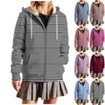 thumbnail image 1 of XPMWRP Womens Zip Up Hoodies Fashion Casual Drawstring Jacket Long Sleeve Oversized Sweatshirts Striped Streetwear Coat Red XL, 1 of 8