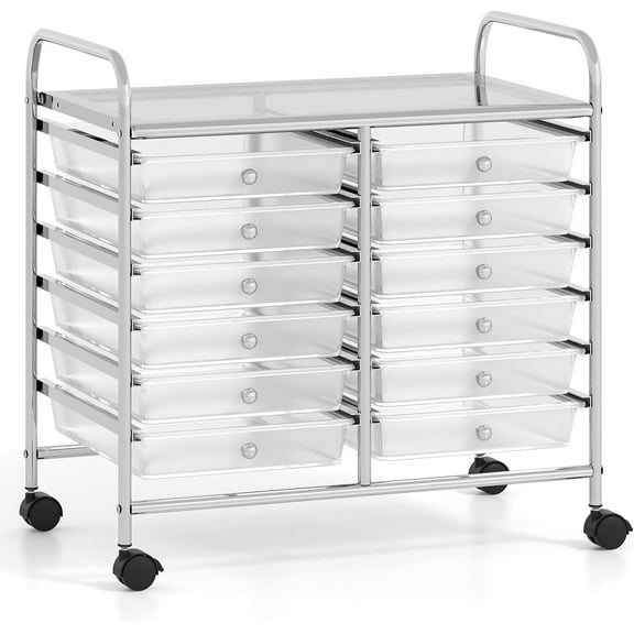 XPOPR 12-Drawer Rolling Storage Cart, Multifunctional Art Craft Organizer Cart, Mobile Utility Storage Cart with Removable Drawers & Lockable Wheels, Craft Cart for Home Office School, Clear