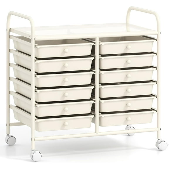 XPOPR 12-Drawer Rolling Storage Cart, Multifunctional Art Craft Organizer Cart, Mobile Utility Storage Cart with Removable Drawers & Lockable Wheels, Craft Cart for Home Office School, White