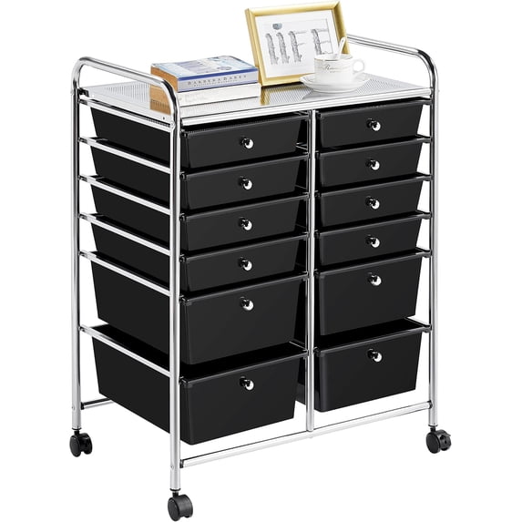 XPOPR 12 Drawers Rolling Storage Cart Multipurpose Movable Organizer Cart Storage Bin Trolley Tools Scrapbook Paper Organizer on Wheels, Black