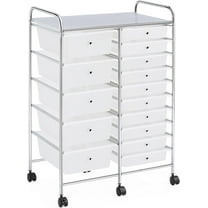 XPOPR 15 Drawers Rolling Storage Cart Multipurpose Mobile Rolling Utility Storage Organizer Cart Tools Scrapbook Paper Organizer on Wheels, White