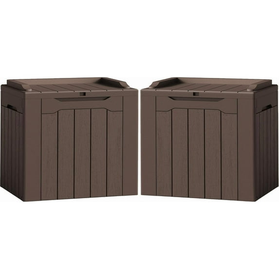 XPOPR 2 Pack Deck Box 31 Gallon Waterproof Resin Storage Box with Lid Indoor Outdoor Delivery Box Storage Bin for Patio Cushions (Deep Brown)