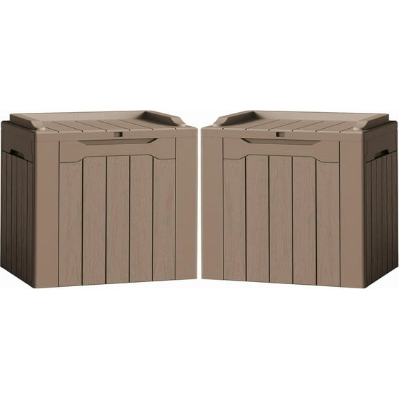 XPOPR 2 Pack Deck Box 31 Gallon Waterproof Resin Storage Box with Lid Indoor Outdoor Delivery Box Storage Bin for Patio Cushions (Light Brown)