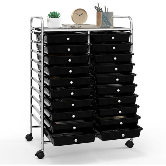 XPOPR 20-Drawer Organizer Cart Tools, Mobile Utility Storage Cart with Removable Drawers & Lockable Wheels, Rolling Storage Cart with wheels for Home Office School (Black)