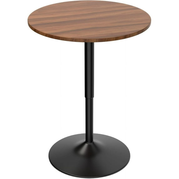 XPOPR 23.5'' Round Bar Table, Adjustable Range Wood Pub Table with Black Leg and Base for Living Room Dining Room Bar Cocktail Table Brown