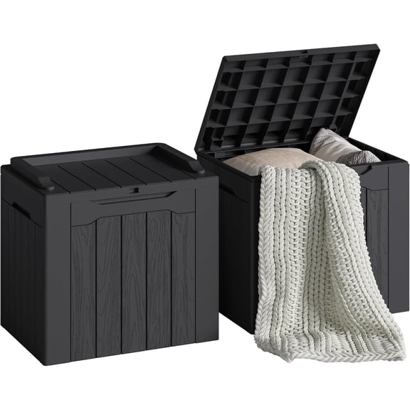 XPOPR 30 Gallon Deck Box, Waterproof Resin Outdoor Storage Box for Outside and Patio, Outdoor Storage Bench Lockable for Patio Furniture, Garden Tools and Pool Supplies (30 Gallon 2 Pack)