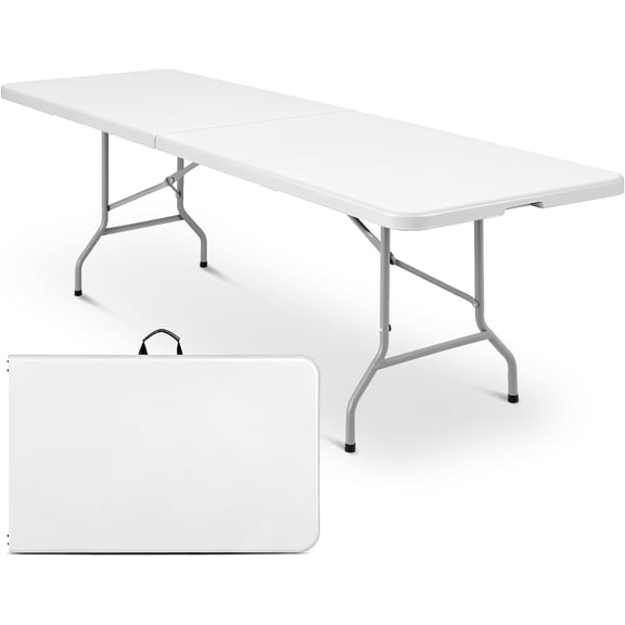XPOPR 8ft Plastic Folding Table with Handle for Indoor Outdoor, 8 Foot Utility Commercial Craft Foldable Table for Party Events, White