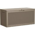 thumbnail image 1 of XPOPR 95 Gallon Deck Box Large Resin Outdoor Storage Box, Waterproof and UV Resistant Lockable for Outdoor and Patio, Large Storage Cabinet for Patio Furniture, Tools and Pool Supplies, Light Brown, 1 of 8