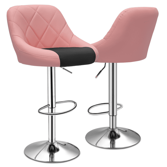 XPOPR Bar Stools Set of 2, Swivel Counter Height Bar Stools, Modern Island Chair with Back and Footrest for Kitchen Dining Room Black (Seat), Pink (Backrest)