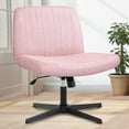 thumbnail image 1 of XPOPR Criss Cross Chair No Wheel Wide Cross Legged Office Desk Vanity Chair Comfy Fabric Armless Adjustable Swivel for Home Computer Task (Pink), 1 of 8