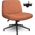 thumbnail image 1 of XPOPR Criss Cross Chair Wheels Wide Cross Legged Office Desk Vanity Dual Base Comfy Fabric Armless Adjustable Swivel for Home Computer Task (Brown), 1 of 7