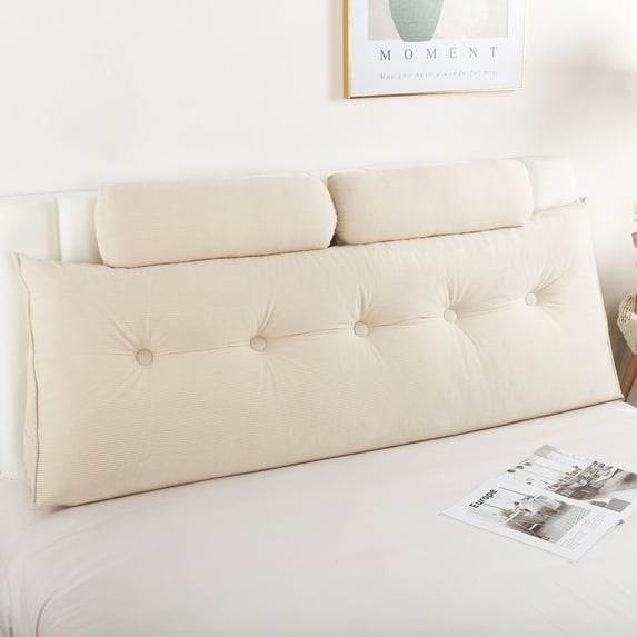 XPOPR Headboard Pillow , Wedge Pillow Headboard for Bed Sitting Up, Back Support Pillows for Reading, Sitting or Working with Detachable Neck Pillows Queen - 59"x7.9"x19.7" Khaki