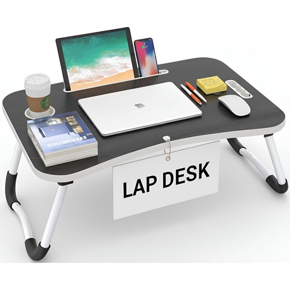 XPOPR Laptop Desk for Bed - Lap Desk for Sofa & Bed Desk - 23 x 15 Lap Tables for Adults & Kids - Suitable Tablet and Laptop Stand for Bed - Include iPad Slot and Cup Holder (Dark Grey)