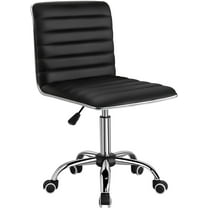 XPOPR Mid Back Task Chair, Low Back Leather Swivel Office Chair, Vanity Chair for Makeup Room, Computer Desk Chair Retro with Armless Ribbed (Black)
