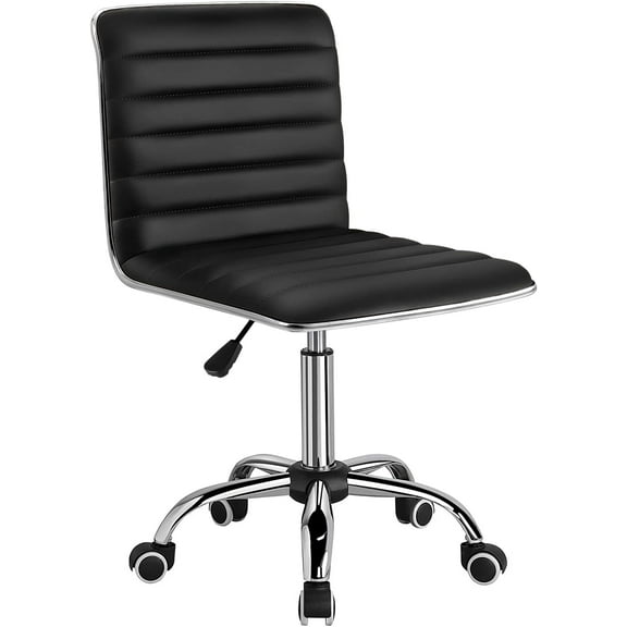 XPOPR Mid Back Task Chair, Low Back Leather Swivel Office Chair, Vanity Chair for Makeup Room, Computer Desk Chair Retro with Armless Ribbed (Black)