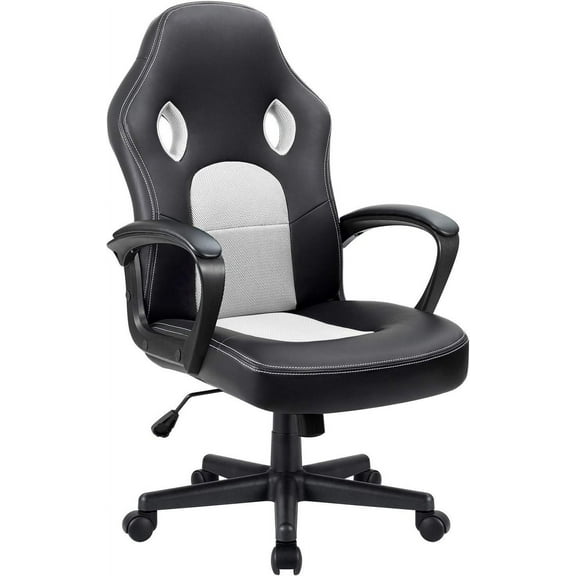 XPOPR Office Chair Desk Chair Leather Gaming Chair Computer Chair Racing Style Ergonomic Adjustable Swivel Task Chair with Lumbar Support and Arms (White)