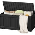 thumbnail image 1 of XPOPR Outdoor Storage Box 85 Gallon Resin Waterproof Deck Box Delivery Box with Wood Texture Large Storage Bin for Patio Cushions (Black), 1 of 9