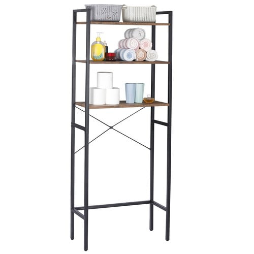 XPOPR Over-The-Toilet Storage, 3 Tier Bathroom Organizer Shelf, Freestanding Space Saver with Toilet Paper Holder, Multifunctional Over The Toilet Rack 65 inch(Brown)