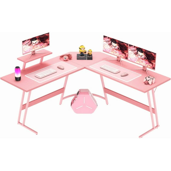 XPOPR Pink L Shaped Gaming Desk Computer Corner PC Desk Table with Large Monitor Stand for Home Office Studying Writing Workstation, Gift for Girls and Women (Pink, 57 Inch)
