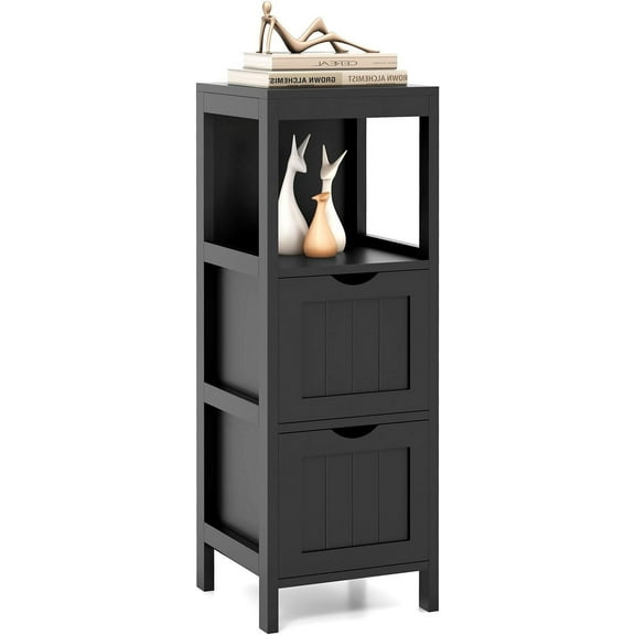 XPOPR Small Bathroom Storage Cabinet with 2 Removable Drawers, Wood Freestanding Floor Cabinet for Bathroom, Anti-Tipping Device, Side Corner Cabinet for Small Spaces (Black)