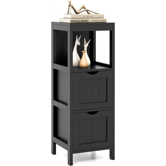 XPOPR Small Bathroom Storage Cabinet with 2 Removable Drawers, Wood Freestanding Floor Cabinet for Bathroom, Anti-Tipping Device, Side Corner Cabinet for Small Spaces (Black)