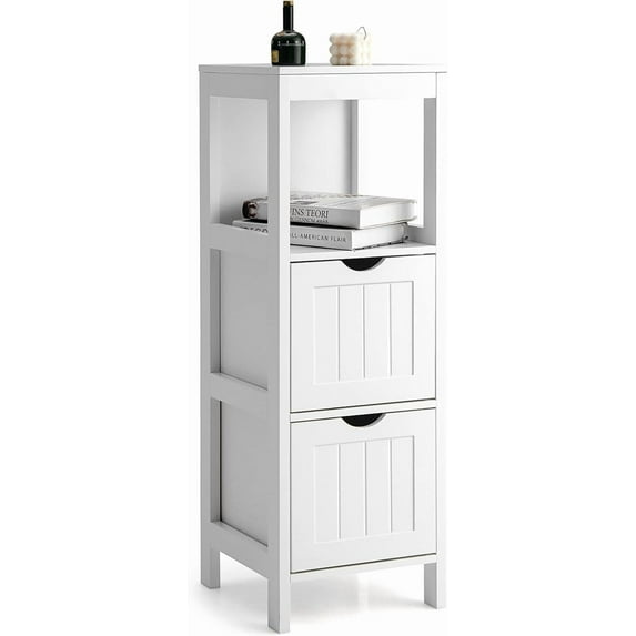 XPOPR Small Bathroom Storage Cabinet with 2 Removable Drawers, Wood Freestanding Floor Cabinet for Bathroom, Anti-Tipping Device, Side Corner Cabinet for Small Spaces (White)