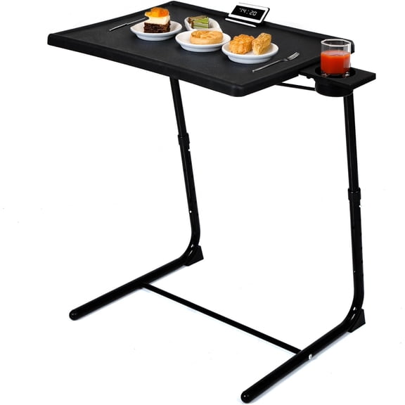 XPOPR TV Tray Table, Folding TV Dinner with Cup Holder, Adjuackstable TV Desk with 3 Angle and 6 Height Adjustments, Couch Table for Eating on Sofa & Bed, Stowaway Laptop Stand, Dark Black