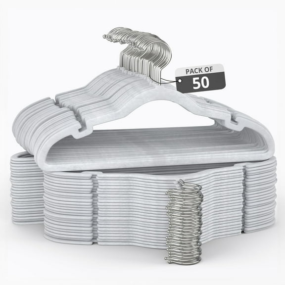 XPOPR Velvet Hanger for Shirt Pants Dresses Skirts Suits Jackets - Slim Space Saving Design - Standard Coat Hanger - Sturdy & Durable Design with Shoulder Grooves Hook 50Pack Ivory