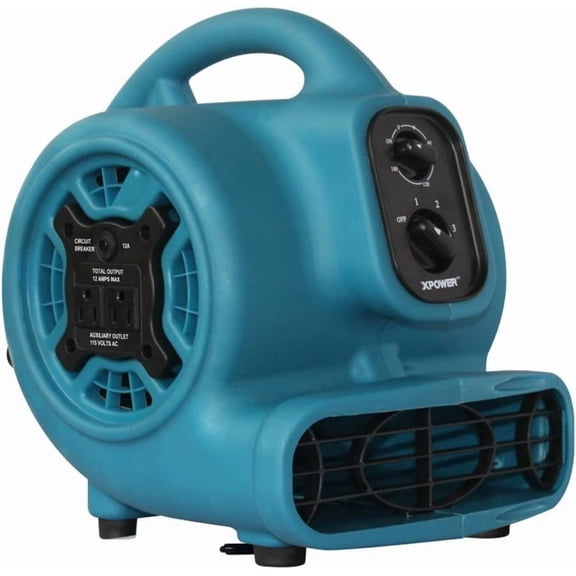 XPOWER P-230AT Mini Mighty Air Mover Utility Blower Fan with Built-in Power Outlets, Blue