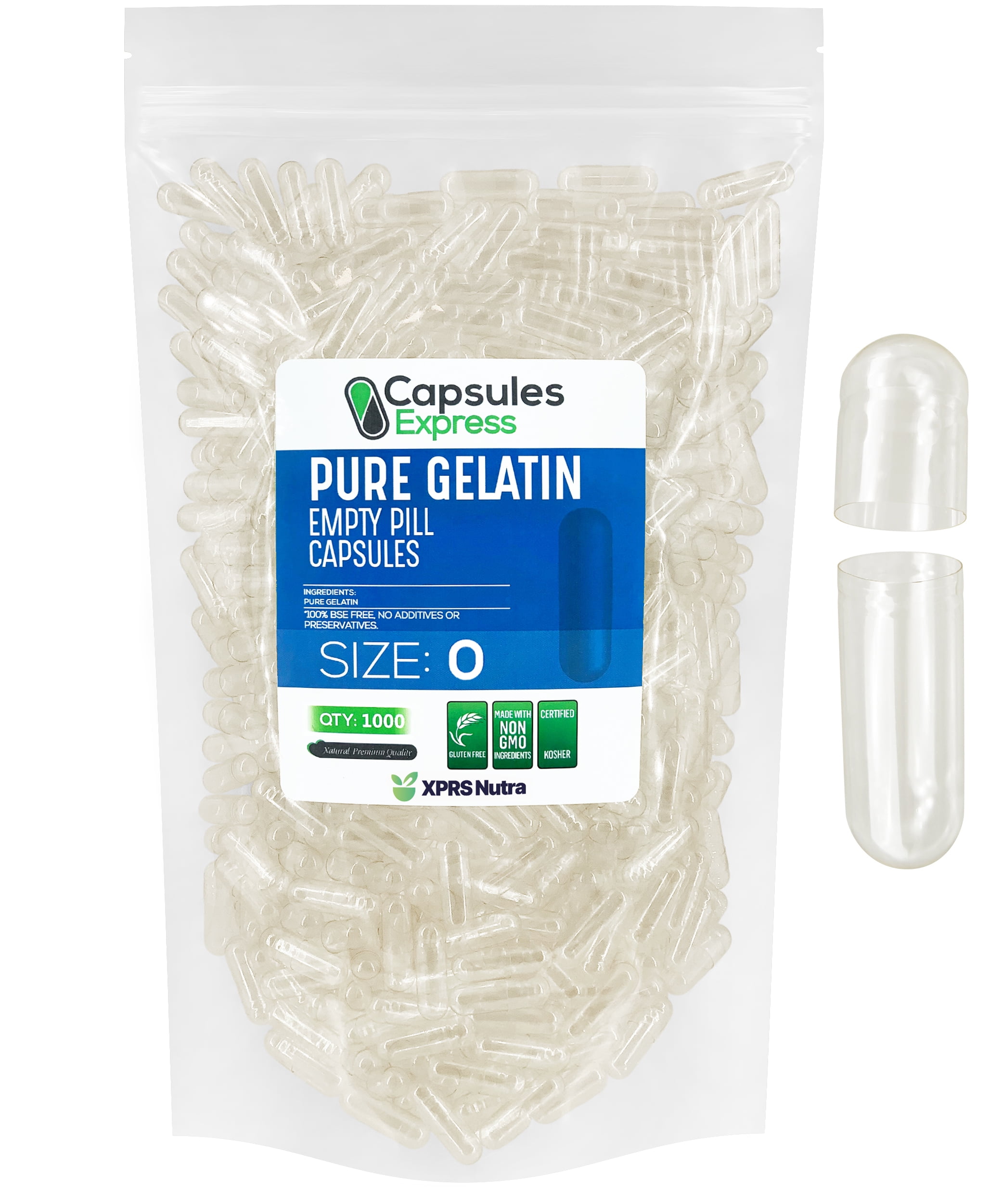 XPRS Nutra Size 0 Clear Empty Gelatin Capsules Kosher and Halal