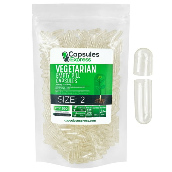 XPRS Nutra Size 2 Empty Capsules - Clear Empty Vegan Capsules - Capsules Express Vegetarian Empty Pill Capsules- DIY Vegetable Capsule Filling- Veggie Pill Capsules Empty Caps Pills (500 Count)