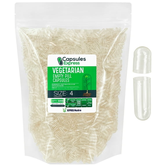 XPRS Nutra Size 4 Empty Capsules - Clear Empty Vegan Capsules - Capsules Express Vegetarian Empty Pill Capsules- DIY Vegetable Capsule Filling- Veggie Pill Capsules Empty Caps Pills (5000)
