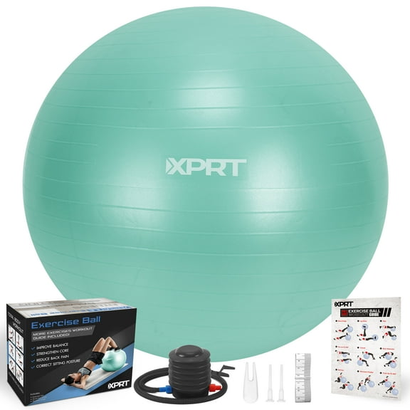 XPRT Fitness 55 cm Green Exercise Ball, Non-Toxic Yoga Stability Ball with Foot Pump for Stretching and Balance
