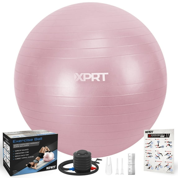 XPRT Fitness 55 cm Pink Exercise Ball, Anti-Slip Yoga Stability Ball with Foot Pump for Women’s Home Fitness
