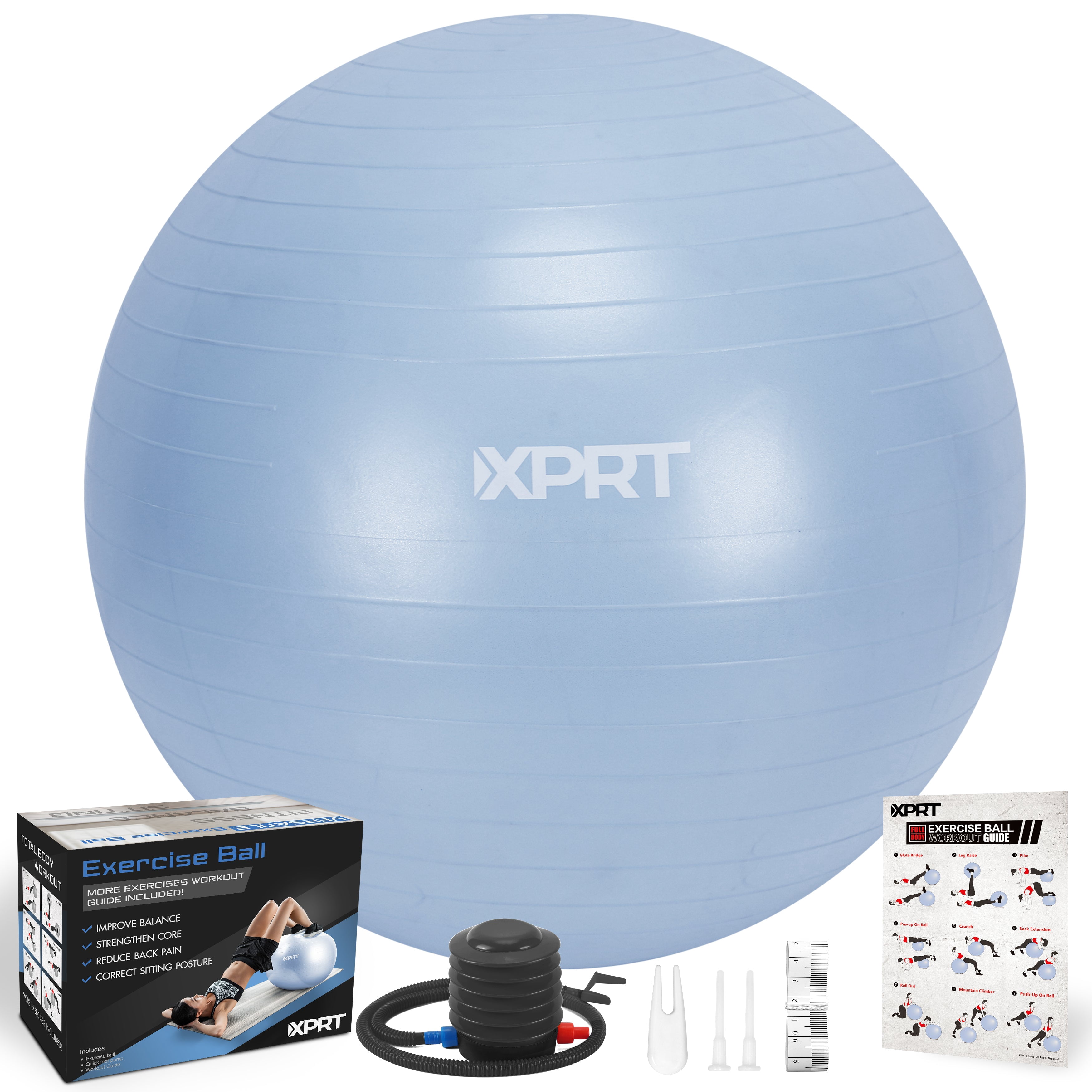 XPRT Fitness 75 cm Blue Exercise Ball, Non-Slip Yoga Stability Ball with Foot Pump for Home and Gym Workouts