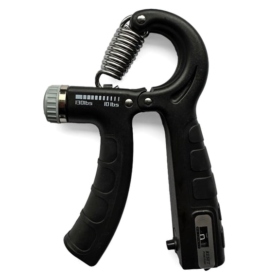 XPRT Fitness Adjustable and Counting Hand Grip Strengthener, To Develop Strength in Fingers, Hand, Wrist & Forearm, track your strength workout progress, 10-130LB resistance, SINGLE