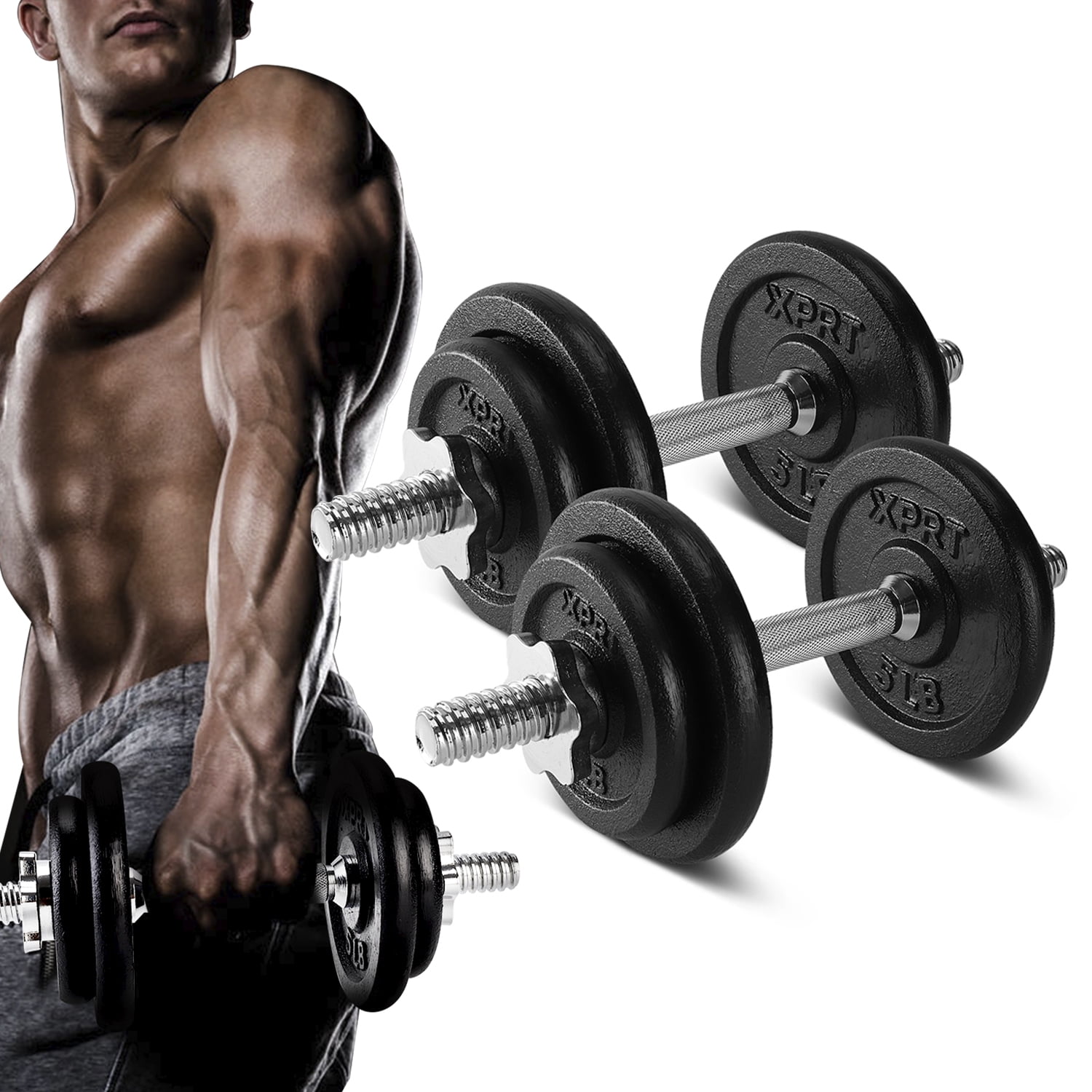 バーテーブル　40φ　BK/WH XPRT Fitness Cast Iron Adjustable Dumbbell, Black, 40lb Pair
