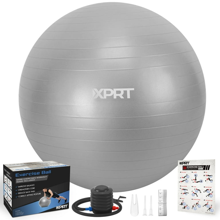 XPRT Fitness Exercise and Workout Ball Yoga Ball Chair Great for Fitness Balance and Stability Extra Thick with Quick Pump Silver 75 cm