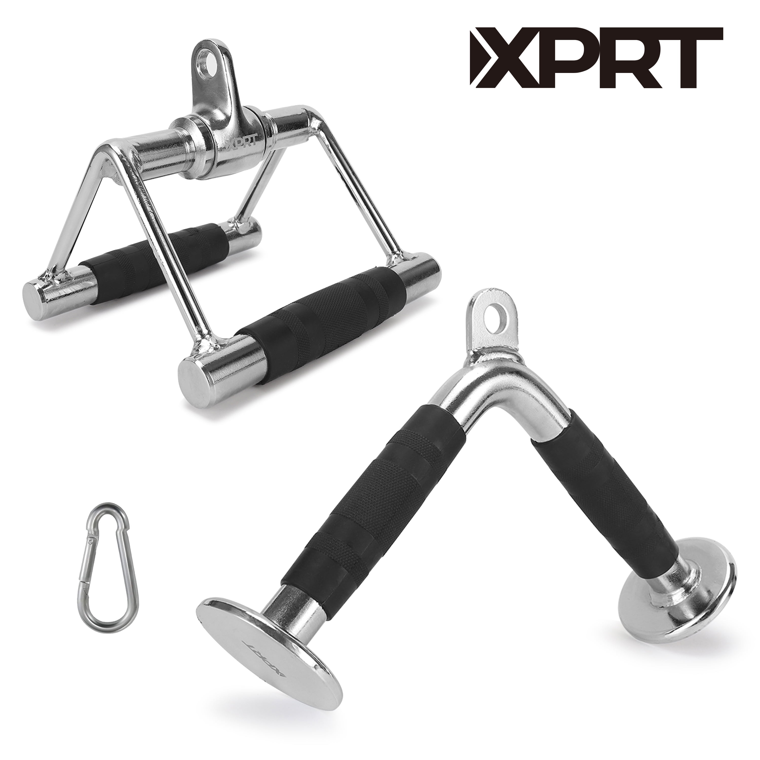 XPRT Fitness Heavy Duty Chrome Double D Handle and V-Shaped Bar Exercise Machine Attachment (2-Pack)