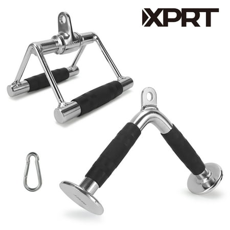 XPRT Fitness Heavy Duty Chrome Double D Handle and V-Shaped Bar Exercise Machine Attachment (2-Pack)