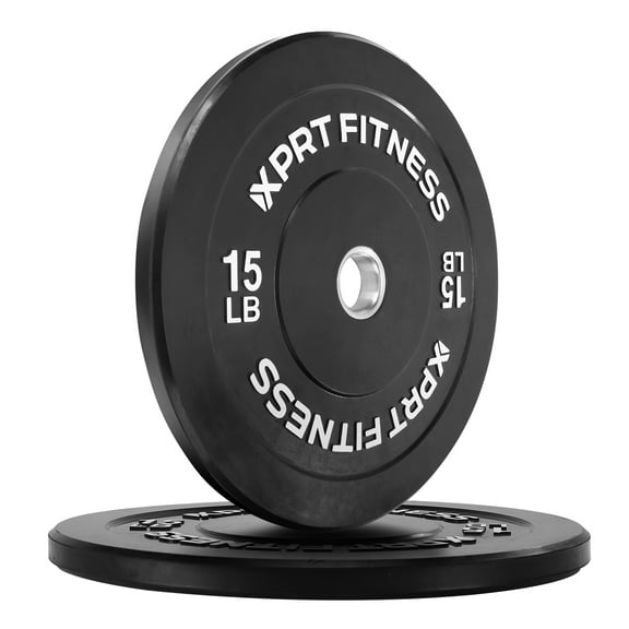 XPRT Fitness Olympic 2-Inch Black Rubber Coated Bumper Plates 15 lb. Pair