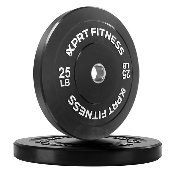 XPRT Fitness Olympic 2-Inch Black Rubber Coated Bumper Plates 25 lb. Pair