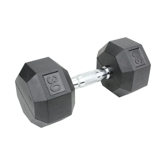 XPRT Fitness Rubber Coated Hex Dumbbells With Chrome and Textured Handle - 30 lb Single