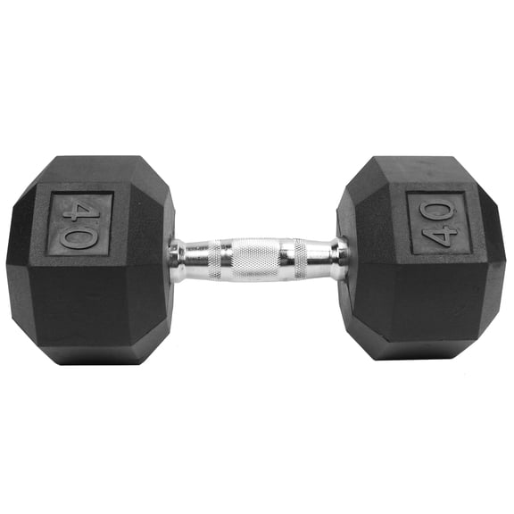 XPRT Fitness Rubber Coated Hex Dumbbells With Chrome and Textured Handle - 40 lb Single