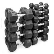 XPRT Fitness Rubber Coated Hex Dumbbells with Chrome and Textured Handle 5 Lbs. Pair