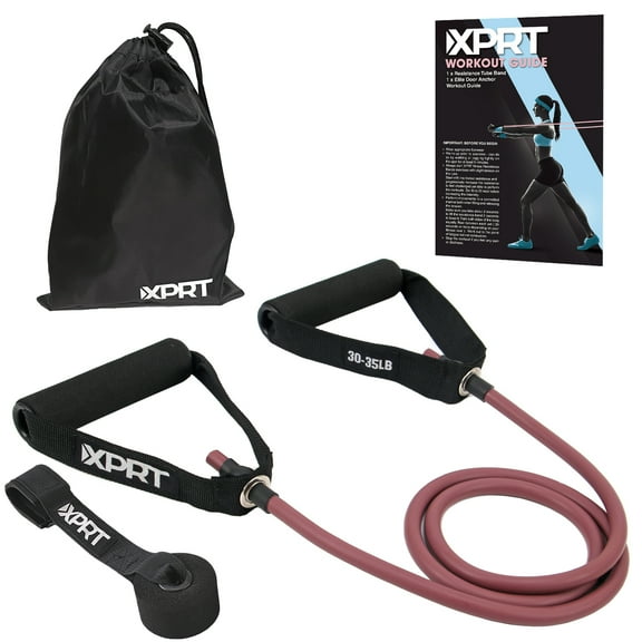 XPRT Fitness Single Resistance Band Home Gym Exercise Band with Handles and Door Anchor 30 Lb.