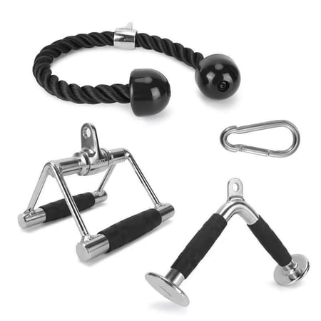 XPRT Fitness Tricep Press Down Cable Attachment, Weight Machine Accessories Set of 3- V Handle with Rotation, V-Shaped Bar and Tricep Rope